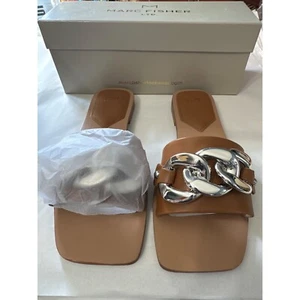 Marc Fisher Rosely NEW in box natural leather with silvertone chain sz 6M sandal - Picture 1 of 6