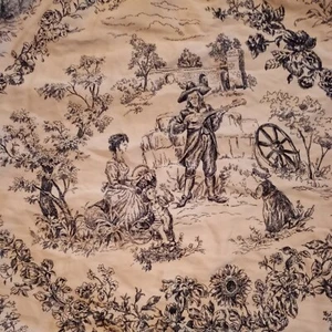 HTF JCPenney Toile French Country King Pillow Sham Black Cream Ruffle Family - Picture 1 of 7