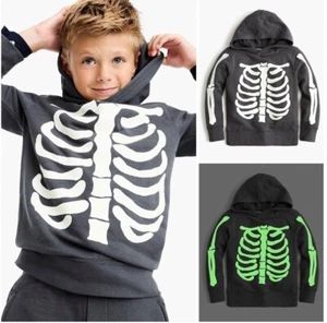 NWT $49.50 J.CREW Boys Size 3 Glow-in-the-dark Skeleton Hoodie Sweatshirt K1097 - Picture 1 of 5