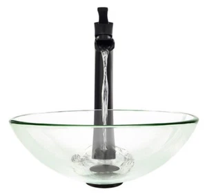 MR Direct Colored Glass Vessel Sink, Crystal, Vessel Faucet, Antique Bronze - Picture 1 of 3