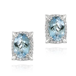 Rhodium Plated 8.8ct Blue Topaz & CZ Oval Earrings - Picture 1 of 3