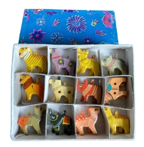 Hand Carved & Painted Wood Figures Animals Miniature India Folk Art Set of 12 - Picture 1 of 13