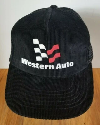 Gorra de camionero vintage Western Auto negra de malla de pana con cierre a presión Foto 1 de 4