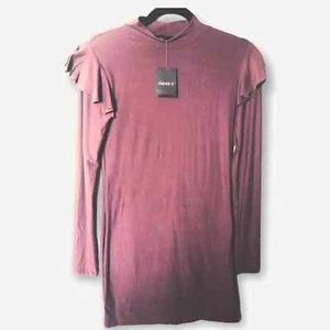 LONG SLEEVE, RUFFLED SHOULDER, LAVENDER FITTED MIDI DRESS-FITS GREAT & COMFY - Picture 1 of 6