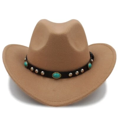 牛仔,女牛仔帽子,西方风格,绿松石表带,男式女式复古宽边 — 第 1/4 张图片