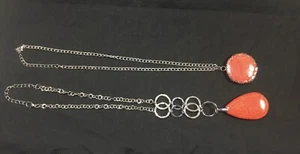 Red howlite pendant necklaces, silver tone chains, one textured, Christmas - Picture 1 of 9