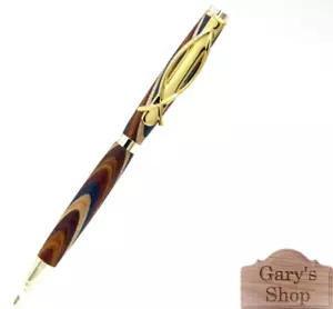 Penna a sfera Ichthys, simbolo pesce cristiano in finitura oro e legno multicolore - Foto 1 di 9