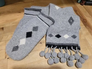 Winter Scarf & Mittens 50% Wool 40% Angora 10% Nylon Gray Pearl Accents Women's - Picture 1 of 7