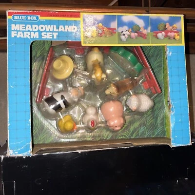 Blue Box Toys Meadowland Farm Set 12 Piece Figure Vtg Playset Horse Pig Man Rare - Image 1 of 4