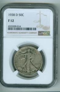 U.S. 1938-D WALKING LIBERTY HALF DOLLAR NGC F-12 - Picture 1 of 2