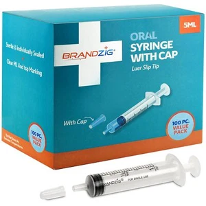 5ml Syringe With Cap (100 Pack) | Oral Dispenser Without Needle, Luer Slip Ti... - Picture 1 of 5
