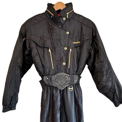 Traje de esquí vintage Descente traje de nieve Japón para mujer 8 una pieza negro retro años 80 90 Foto 1 de 4