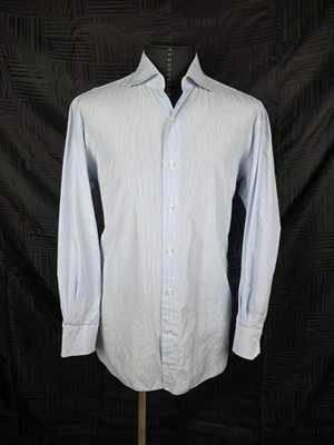 ISAIA - Camisa de vestir a rayas azul claro hecha a mano - 42 (16 1/2) hecha en Italia Foto 1 de 4