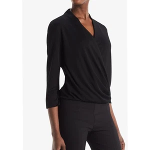 MM Lafleur The Deneuve Top Black Drape Stretch Knit sz XL Faux Wrap - Picture 1 of 7