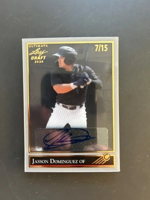 2020 leaf ultimate draft Jasson Dominguez rc rookie autograph 7/15 rm - Image 1 of 2