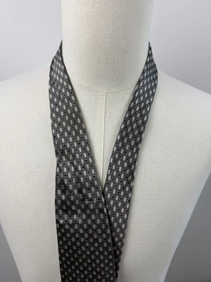 Canali 手工制作意大利 100% 真丝银色灰色几何领带 — 第 1/4 张图片