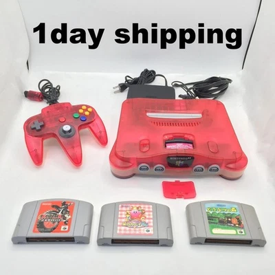 Nintendo 64 Console Clear Red Controller N64 Made in Japan Tested - Image 1 of 4