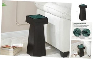 8.6-inch Marble Pedestal Side Table, Stone Finish Top Accent Drink Table Black - Picture 1 of 7