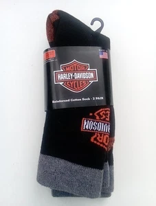 New Men's Harley-Davidson Motorcycle Black & Orange Socks 2 Pair Pack - USA Made - Picture 1 of 6