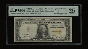 DBR 1935-A $1 North Africa Silver Fr. 2306 CC Block PMG 25 Serial C60660191C - Picture 1 of 2