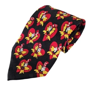 Dr. Seuss 'The Cat in the Hat Hearts' Tie, Necktie, Vintage, 90's, 100% Silk - Picture 1 of 11