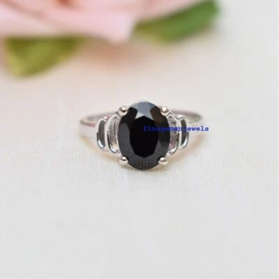 Anello In Argento Sterling 925 Con Gemma In Onice Nero Naturale Per Donna #48 - Immagine 1 di 4