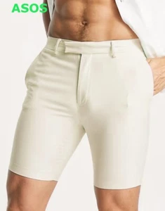 NWT ASOS Smart Skinny Cotton Stretch Chino Shorts Stone 9inch inseam Sz 32 - Picture 1 of 9