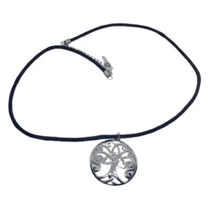 Collar Solvar Silvertone Árbol de la Vida Celta Colgante Redondo en Cordón Negro - Imagen 1 de 8