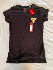 GUESS Women's Black Short Sleeve T-Shirt SMALL with Side Stripes - Picture 1 of 8