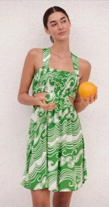 NUOVO MINI ABITO ANTHROPOLOGIE THE PIPER BANDEAU donna grande verde bianco ritagliato - Foto 1 di 11