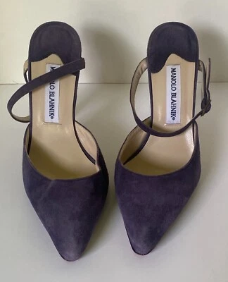 Винтажные женские Manolo Blahnik фиолетовый замшевые каблуки ЕС 39,5 США 9 остроконечный носок насосы - Изображение 1 из 4