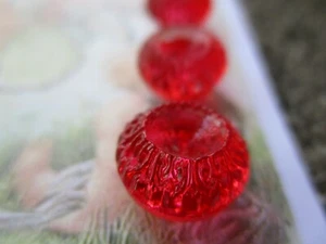 Set of 6~Vintage 7/16" Painted Red Crystal Acorn top Glass Buttons - NOS - Picture 1 of 2