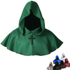 Medieval Monk Hooded Hat Mens Cowl Hood Halloween Pagan Cosplay with necklace