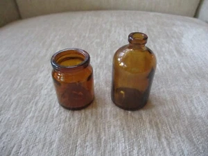 Lot Of 2 Vintage Miniature Amber Glass Bottles  Embossed on the Bottoms - Picture 1 of 10