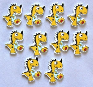 10 Dinosaur Shaped Wooden Buttons 25mm long x 25mm wide - Picture 1 of 2