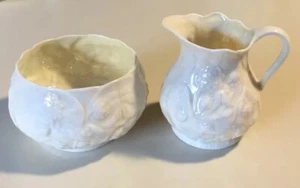 Vintage Irish Belleek Serenity Yellow Cream And Sugar Green 4th Mark 1946-1955 - Picture 1 of 12