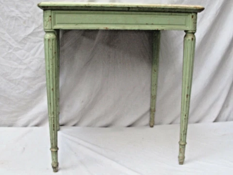 Antique French Table with Marble Top Painted Green Country Style Cover