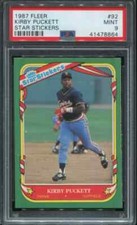 PSA 9 MINT 1987 FLEER STAR STICKERS KIRBY PUCKETT #92 TWINS 78864 HOF B190