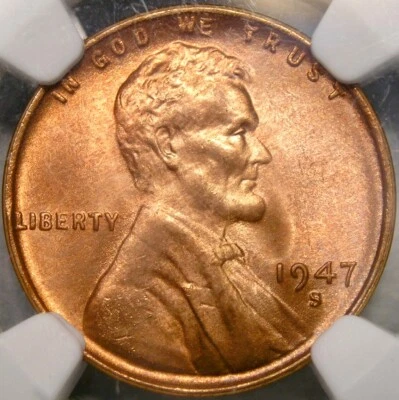 1947 S/S LINCOLN WHEAT CENT/PENNY RE PUNCHED MINT GEM++ NGC MS 67 RED RPM #3/#4 - Image 1 of 4