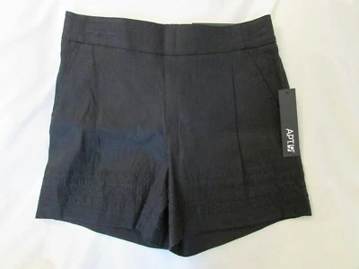 Shorts femininos "Apt 9" tamanho S, gravata preta, puxar, plissado, bordado, linho - Imagem 1 de 4