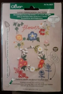 Clover 8820 Floral Design Hand Embroidery Iron On Pattern Flower NEW - Picture 1 of 2