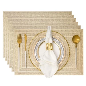 Rectangular Placemats Set of 6 Non-Slip Gold Hollow Out Place mats for Dining... - Picture 1 of 7