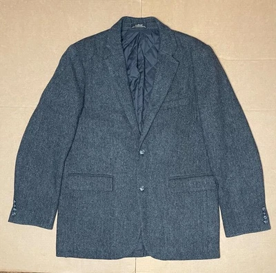 VTG LL Bean Men’s 42 Tall Herringbone Wool Gray Primaloft Quilted Lining Blazer - Image 1 of 4