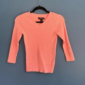 Suéter Y2K Cuello en V Para Mujer Talla Pequeña XXS Rosa Melocotón Recortado Años 2000 Boho Preppy - Imagen 1 de 7
