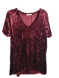Spring & Mercer Velvet Legging Tee Burgundy V-Neck Short Sleeve Top Womens Sz XL - Picture 1 of 9