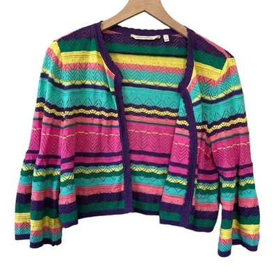 Cárdigan abierto Soft Surroundings grande L LG recortado a rayas punto Foto 1 de 4