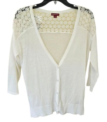 Cárdigan Merona ligero con botones delanteros con espalda de ganchillo para mujer manga S 3/4 Foto 1 de 4