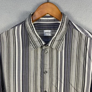 Armani Collezioni Silk Shirt Men’s 2XL Blue Striped Long Sleeve Designer Classic - Picture 1 of 14