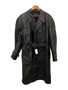 Moda Polska Leather Coat Black Plain Used - Picture 1 of 5