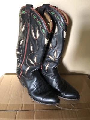 VINTAGE Ralph Lauren 66806 COWBOY BLACK  LEATHER WESTERN BOOTS WOMANS SIZE 6.5C - Image 1 of 4